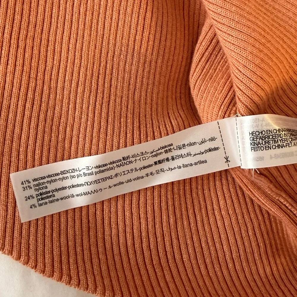 Zara Light Pink Ribbed Asymmetrical Knit Top Long Sleeve Small - Picture 5 of 7